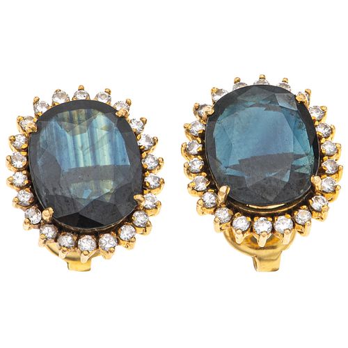 EARRINGS WITH SAPPHIRES AND DIAMONDS. 14K AND 18K YELLOW GOLD 