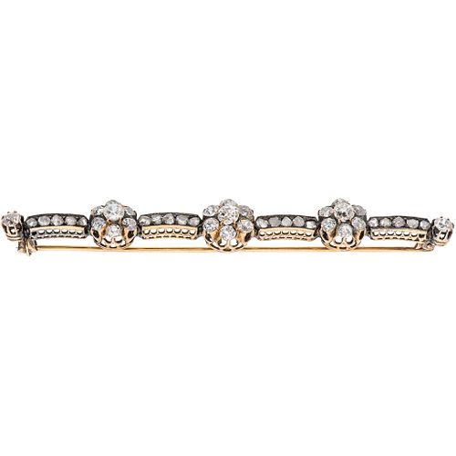 DIAMONDS BROOCH. 14K YELLOW GOLD AND SILVER