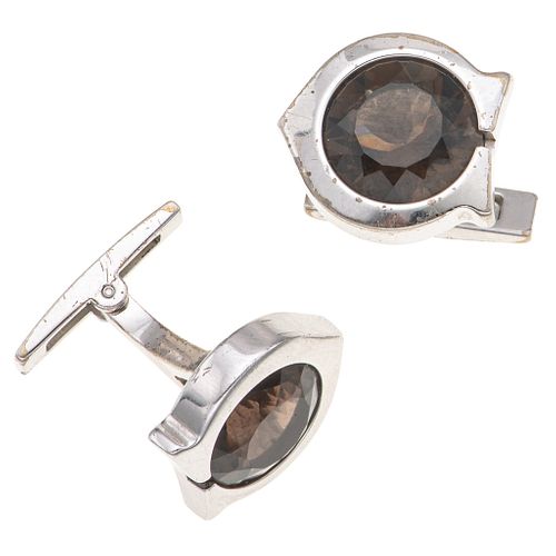 CUFF LINKS WITH SMOKED QUARTZS .925 SILVER. CARTIER