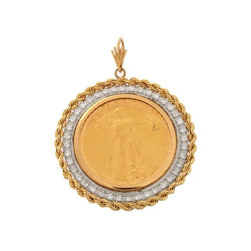 US $50 Gold Coin and Diamond Pendant