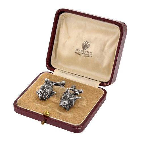 Faberge Diamond and Silver Cufflinks