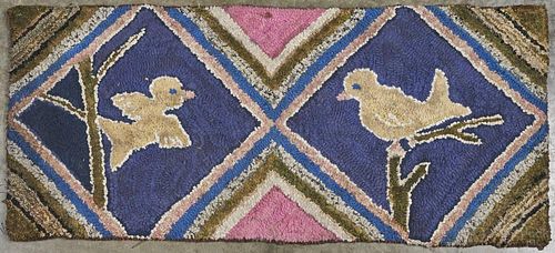 Two American hooked rugs with birds, one inscribe