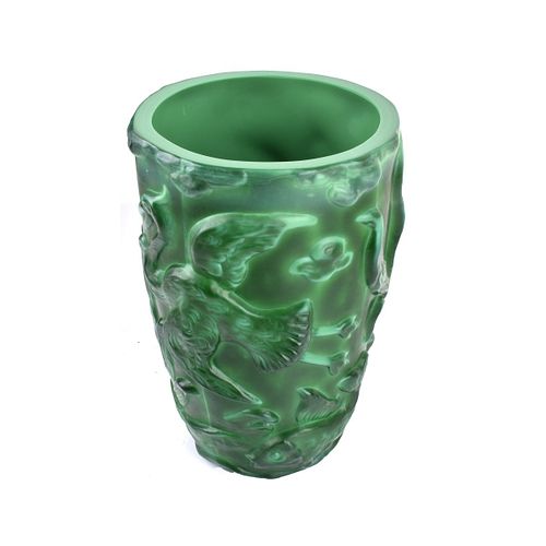 Manner of Lalique Malachite Glass Vase