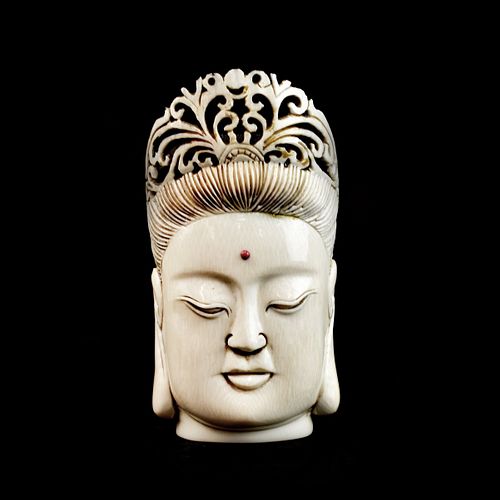 Antique Carved Buddha Head Set with Jewel
