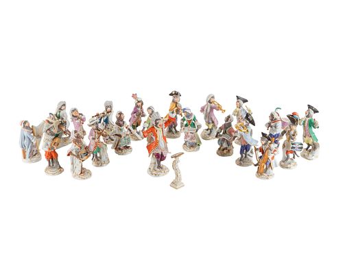 A Meissen  Porcelain Twenty-Two Piece Monkey Band Height of first figure 4 inches.