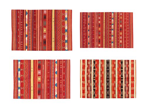 Four Chinese Morrocan Style Kilim Wool Rugs 8 feet 10 inches x 6 feet, 8 feet 11 inches x 6 feet, 6 feet x 4 feet and 5 feet x 4 feet.