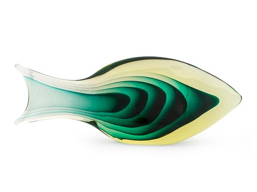 A Murano Green Glass Fish Height 5 1/4 x length 14 inches.