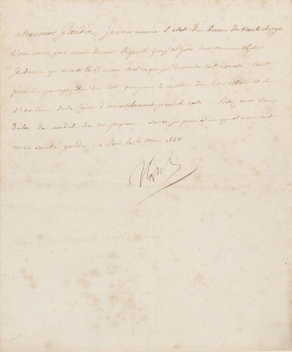 NAPOLEON I (1769-1821), Emperor of France. Autograph letter signed ("Napoleon"), to Martin-Michel-Charles Gaudin (1756-1841), Minister of Finances. Pa