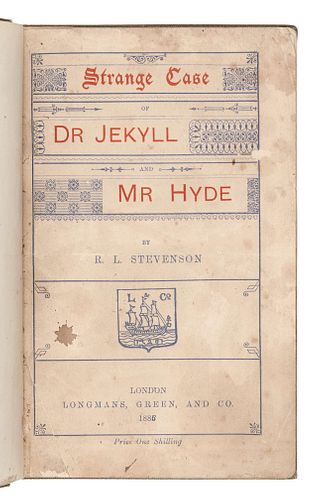 STEVENSON, Robert Louis (1850-1894). The Strange Case of Dr. Jekyll and Mr. Hyde. London: Longmans, Green, And Co., 1886. FIRST EDITION, FIRST ISSUE.