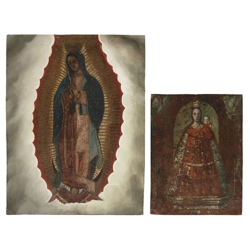 Virgin of Guadalupe and of Loreto. 19th century. Oil on copper plaque.