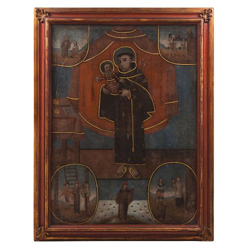 Life of Saint Anthony of Padua. Mexico, 18th century. Oil on canvas. 48 x 35" (122 x 89 cm)