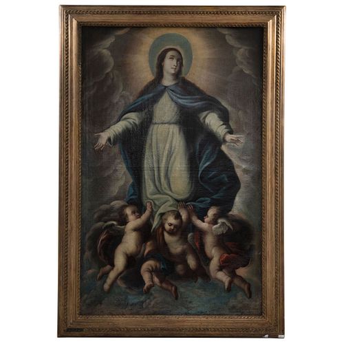 Nicolás Rodríguez Juárez (Mexico, 1667 – 1734). Immaculate Conception. Oil on canvas. 40.9 x 65" (104 x 165.5 cm)