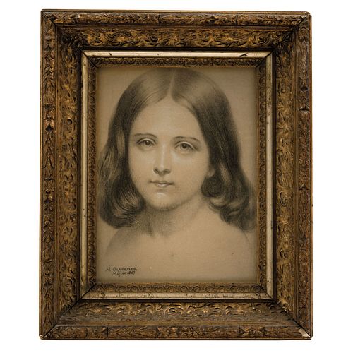 Manuel Ocaranza (Mexico, 1841 - 1882). Portrait of Lady. Pencil on paper. Signed and dated. 8.4 x 6" (21. 5 x 15.5 cm)