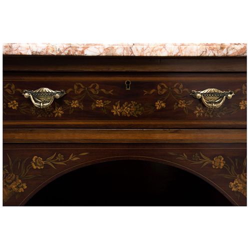 Desk. England, 20th century. EDWARD & ROBERTS. Sheraton style. Ebonized and patterned wood. 51 x  (130 x 59 x 76.5 cm)