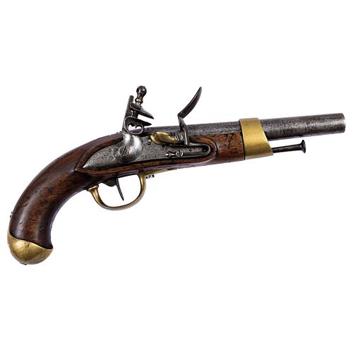 Pistol. France, 19th century. Made of iron, bronze and wood. Muzzleloader, flint system.