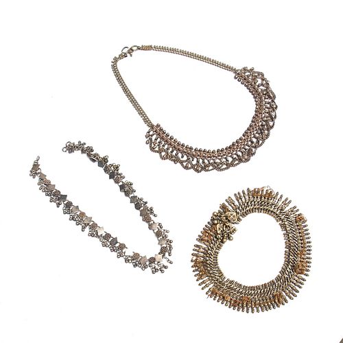 3 20TH C. ETHNIC INDIAN METAL NECKLACES