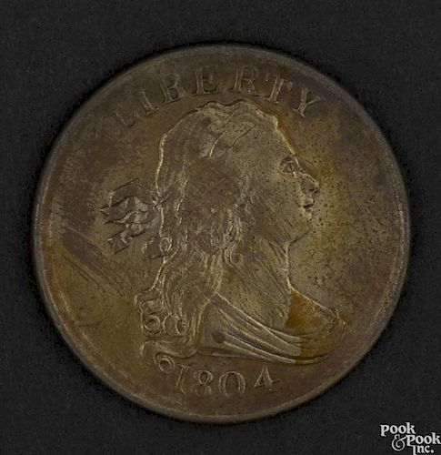 Draped Bust half cent, 1804, XF details, cleaned.