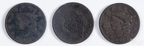 Two Coronet Head large cents, 1818, G-VG, together with a Classic Head large cent, 1810, AG.