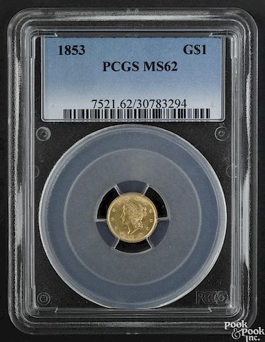 Gold dollar, type 1, 1853, PCGS MS-62.