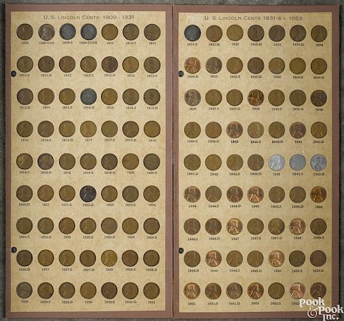 Partial set of Lincoln cents, 1909-1977, of various grades with many uncirculated