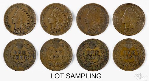 Seventy Indian Head cents, Full Liberty, 1890s-1908, VF-XF.