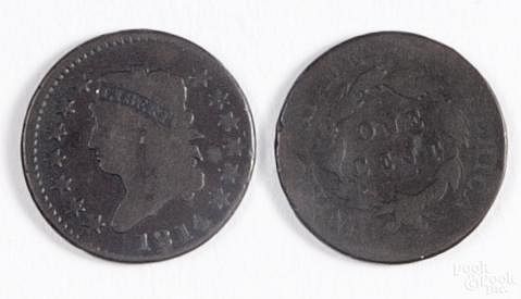 Two Classic Head large cents, 1814, to include one with crosslet 4, VG, and one with plain 4, AG.