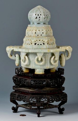 Chinese Carved Jade Censer Lamp