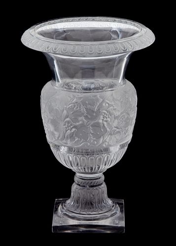 A Lalique Frosted and Molded Glass Vase: Versailles
Height 13 1/2 inches.