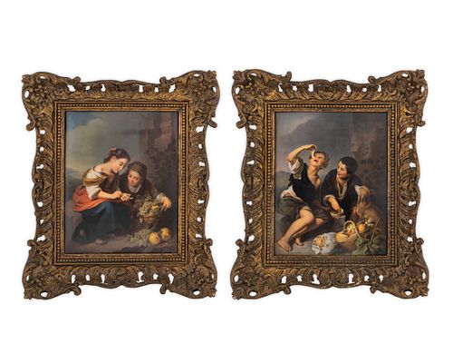 A Pair of Berlin Porcelain Plaques: The Little Fruit Seller and Boys Eating Grapes and Mellon