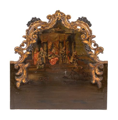 A Continental Carved, Parcel-Gilt and Polychromed Panel
Height 37 x width 36 inches.