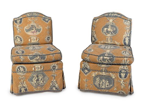 A Pair of Upholstered Slipper Chairs
Height 29 inches.