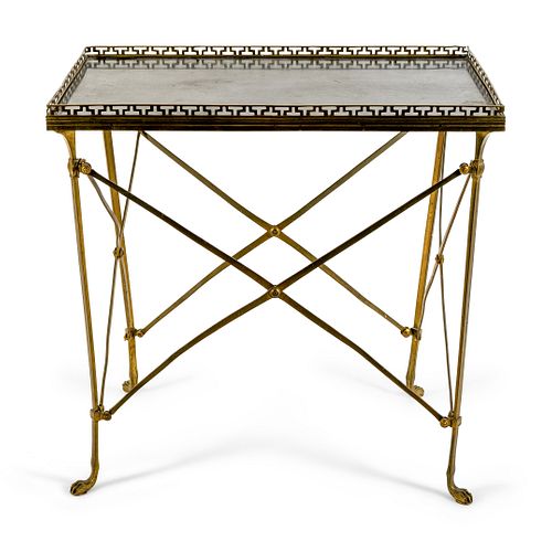 A Brass Side Table with Black  Top Marble
Height 28 x width 28 x depth 18 1/4 inches.