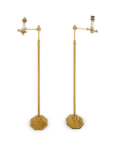 Two Pairs of Brass Adjustable Floor Lamps
Height, 43 1/2 inches.