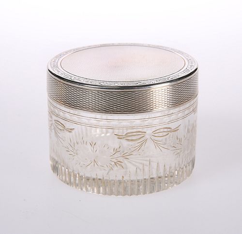 A GEORGE VI SILVER-TOPPED GLASS DRESSING TABLE JAR
