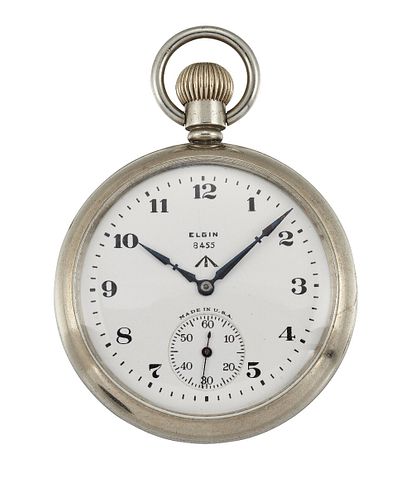 A MILITARY ISSUE STEEL POCKET WATCH
 by Elgin
 Cir