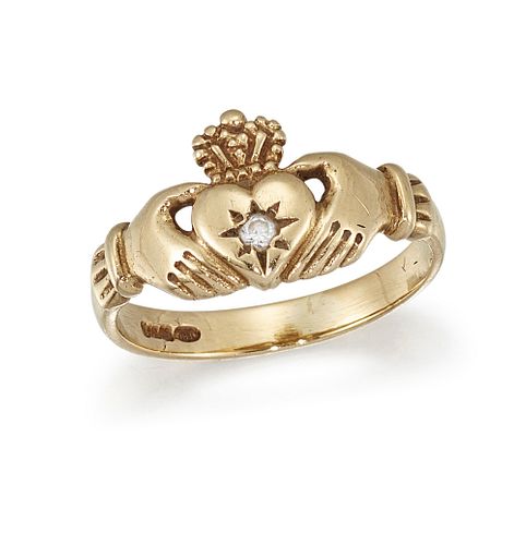 A DIAMOND-SET CLADDAGH RING
 Designed as a pair of