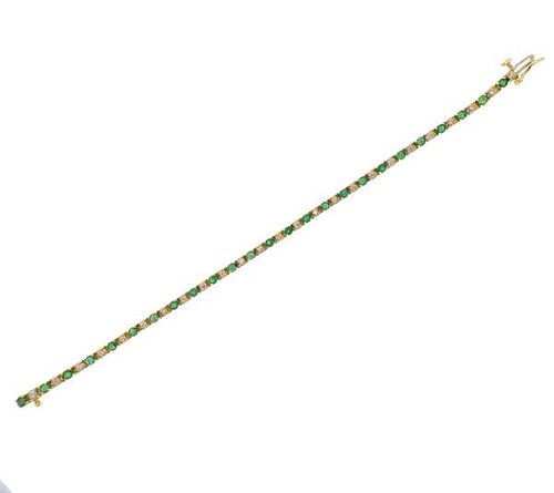 14k Gold Diamond Emerald Line Bracelet