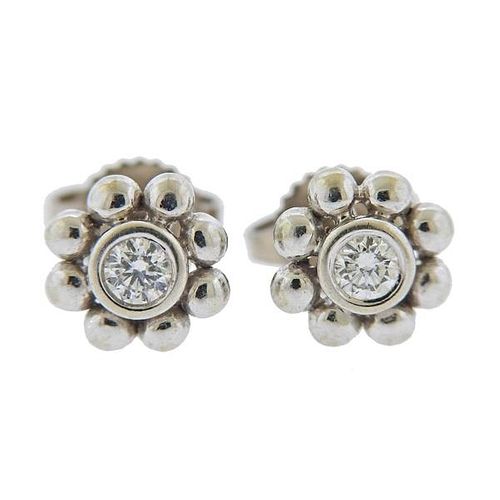 Tiffany &amp; Co Picasso 18k Gold Diamond Flower Stud Earrings