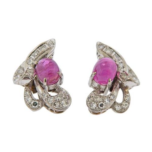 14k Gold Pink Sapphire Diamond Earrings