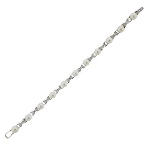 14k Gold Diamond Pearl Bracelet