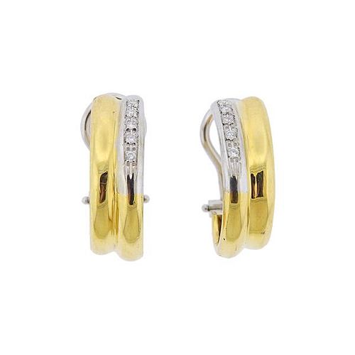 18k Two Tone Gold Diamond Hoop Earrings