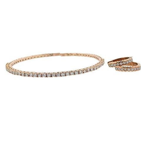 Sonia B 14k Rose Gold Diamond Bracelet Hoop Earrings Set