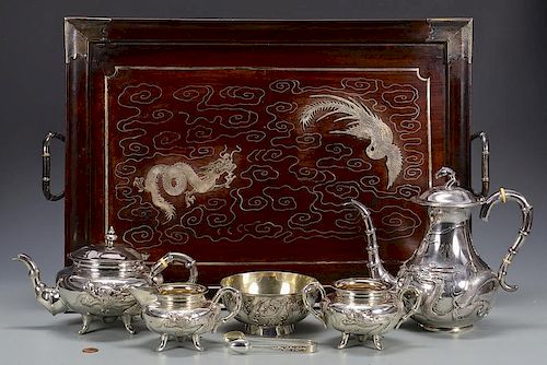 Chinese Export Silver Tea Service and Tray