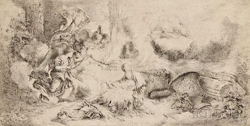 Giovanni Benedetto Castiglione (Italian, 1609-1664)      The Nativity with Angels and God the Father