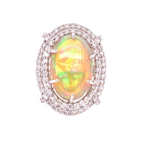 18k Gold Diamonds Opal Ring