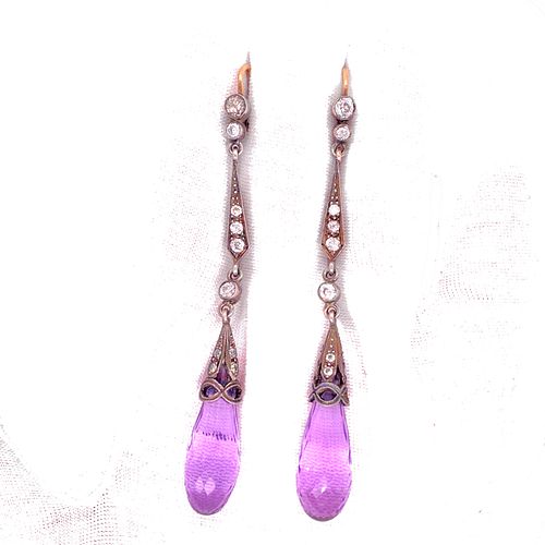 Silver and Gold Amethyst Briolette Long Earrings 