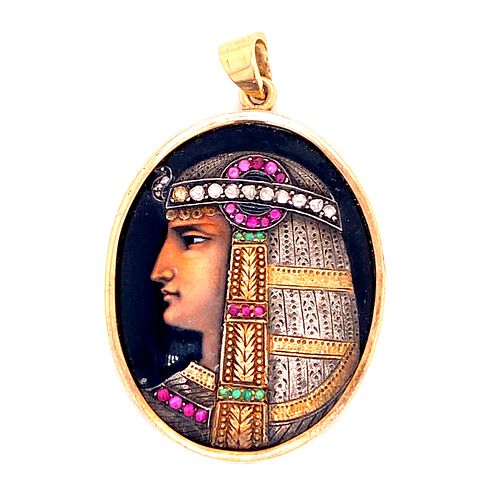 Art Deco Gold Diamonds Egyptian Pendant 