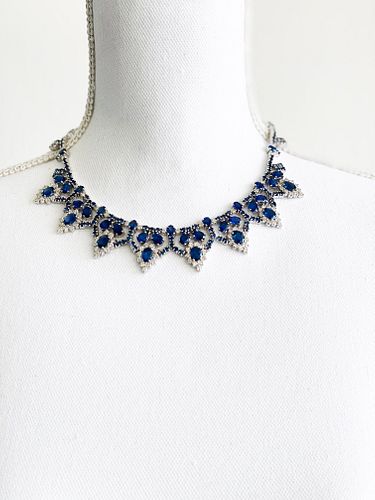 Sapphire Diamonds 14k Gold Necklace 