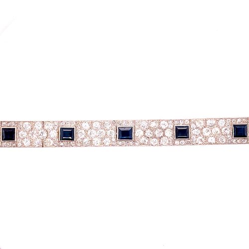 Art Deco Platinum,Gold Diamonds & Sapphire Bracelet