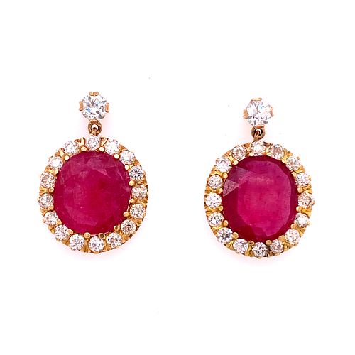 14k Ruby Diamonds Dangle Earrings 